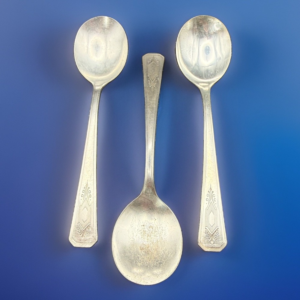 VTG Oneida WM. A. Rogers Croydon Mary Lee Silverplate Bowl Soup Spoon 1932 Set 3